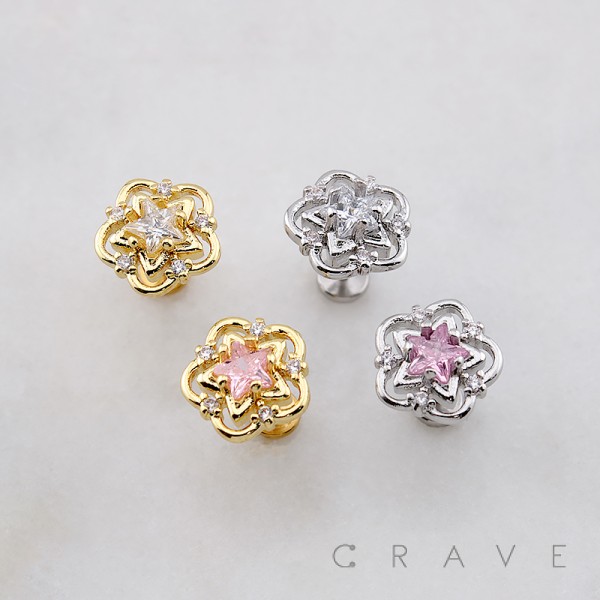 MULTI CZ FLOWER GLOW STAR THREADLESS (PUSH IN) 316L SURGICAL STEEL LABRET SET